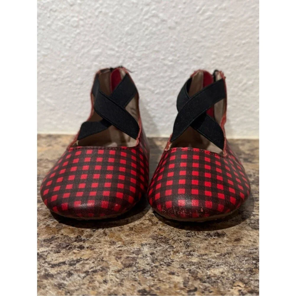 Monkey Feet - Red and Black Plaid Leather Ballet Flats